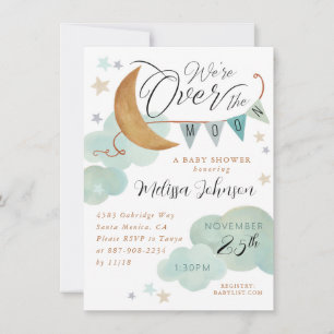Invitation "Sur la Lune" Lune et baby shower des étoiles