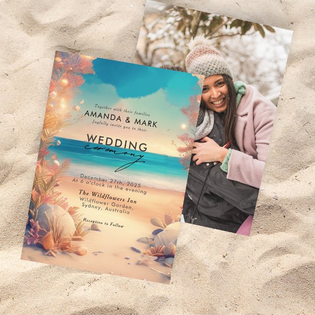 Invitation Sur la plage Côte Mariage photo nautique (Créateur téléchargé)