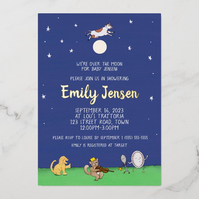 Invitation sur le Baby shower à huile sur la lune (Recto)