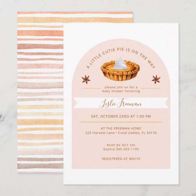 Invitation sur le Baby shower à tarte de la coupe  (Devant / Derrière)