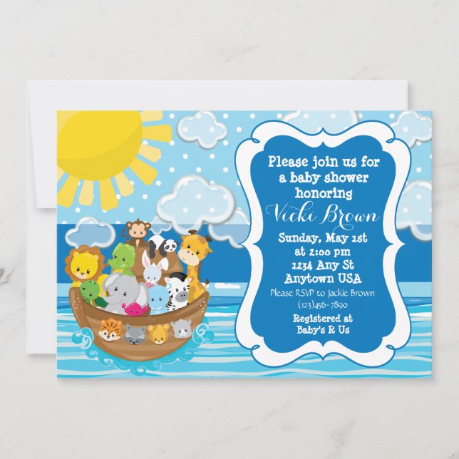 Invitation sur le Baby shower d'arche de Noah pers (Devant)