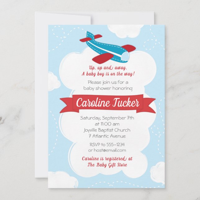 Invitation sur le Baby shower d'avion de Little Av (Devant)