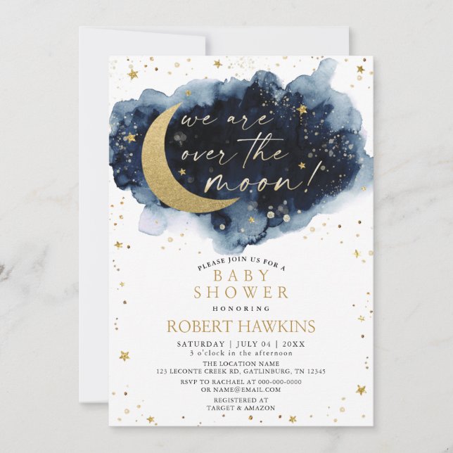 Invitation sur le Baby shower de la Lune (Devant)