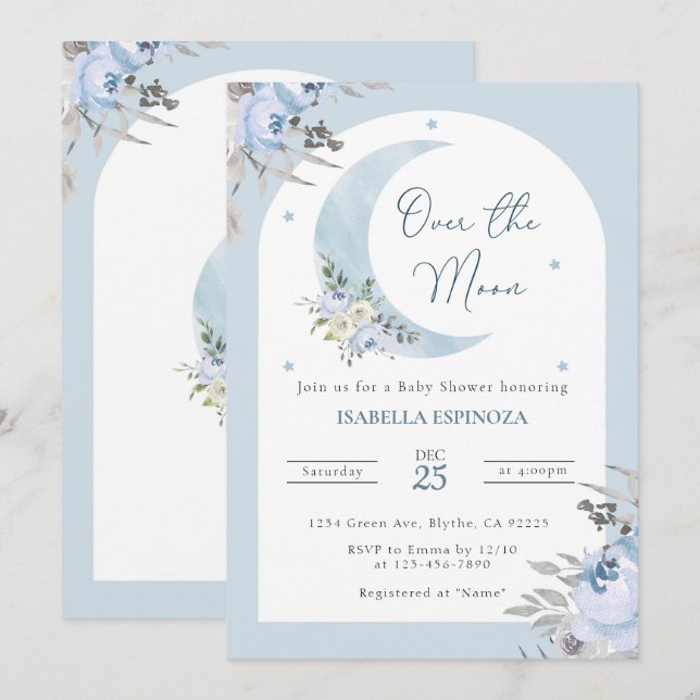 Invitation sur le Baby shower de la Lune (Devant / Derrière)
