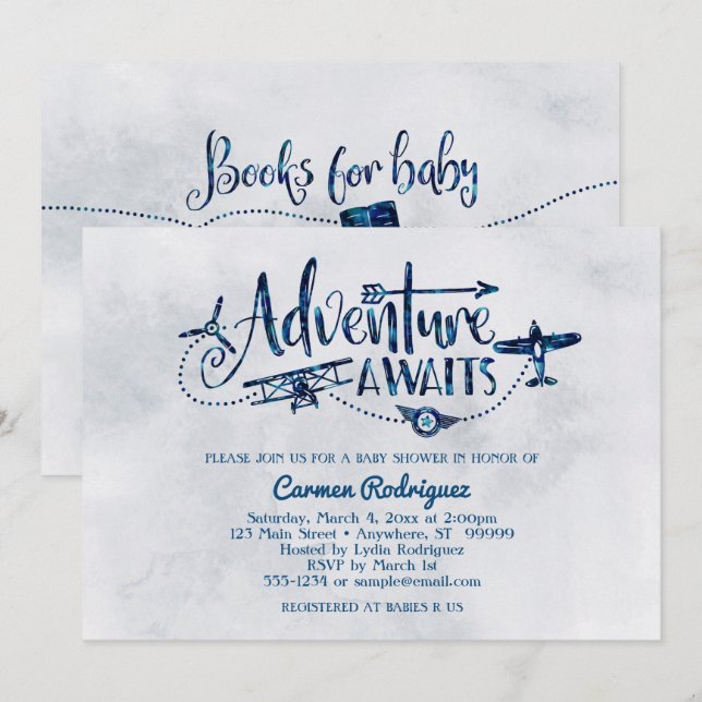 Invitation sur le Baby shower de l'aviation "Adven (Devant / Derrière)