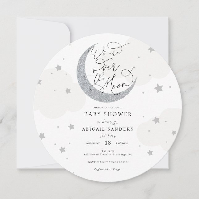 Invitation sur le Baby shower gris lune (Devant)