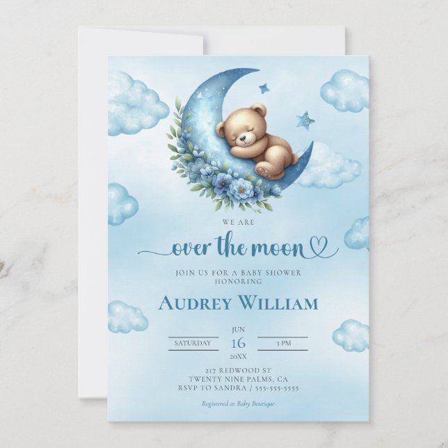 Invitation Sur Le Baby shower Lune (Devant)
