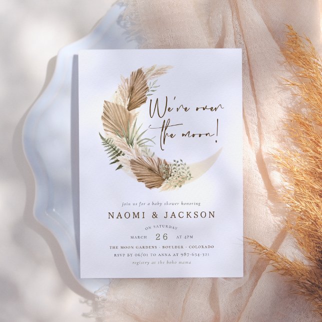 Invitation Sur Le Baby shower Moon Boho Pampas Couples (Créateur téléchargé)