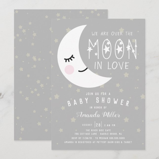 Invitation Sur Le Baby shower Neutre De La Lune (Devant / Derrière)