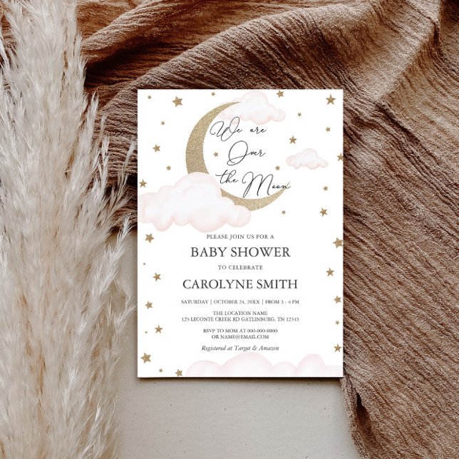 Invitation sur le Baby shower rose lune (Créateur téléchargé)