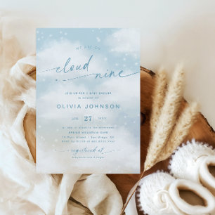 Invitation Sur le nuage 9 nuages de rêve Baby shower bleu vif