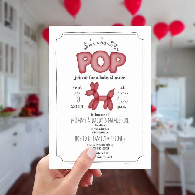 Invitation Sur Le Point De Pop Red Balloon Baby shower animal (Créateur téléchargé)