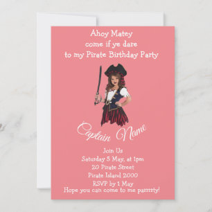 Invitation sur le thème de la pirate fille PINK
