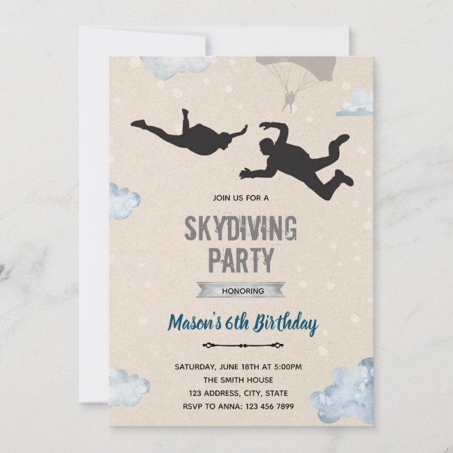 Invitation sur le thème d'une fête de parachutisme (Devant)