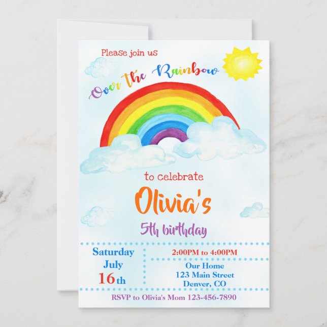 Invitation Sur l'invitation d'anniversaire de l'arc-en-ciel (Devant)