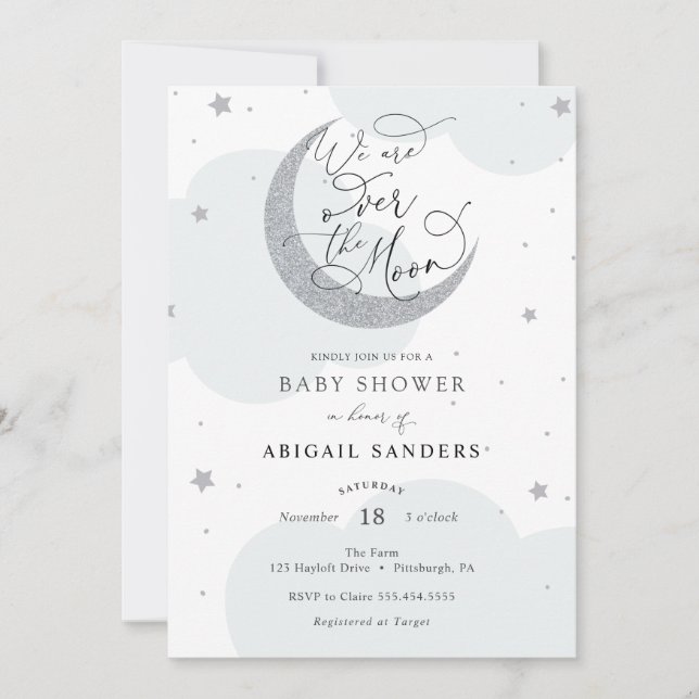 Invitation Sur l'invitation Gold Silver Blue Baby shower (Devant)