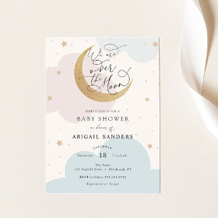 Invitation Sur l'invitation Moon Pink and Blue Baby shower
