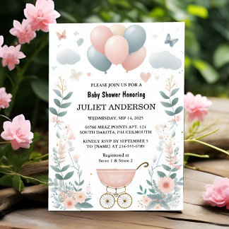 Invitation Sur Rose Boho Gold Maman Chic Spring Baby Girl Dou