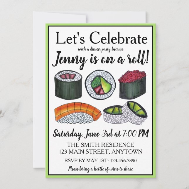 Invitation Sur un rouleau (sushi) de félicitations pour la cé (Devant)