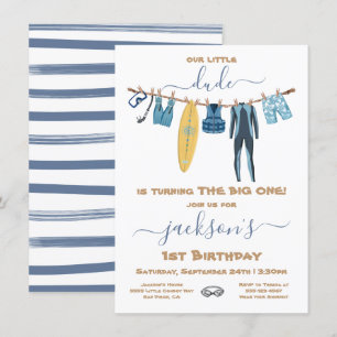 Invitation Surf 1er anniversaire fête Clothesline