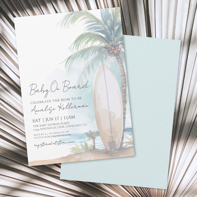 Invitation Surf De Plage Bébé À Bord Baby shower D'Été (Beach Surf Baby On Board Summer Baby Shower Invitation)