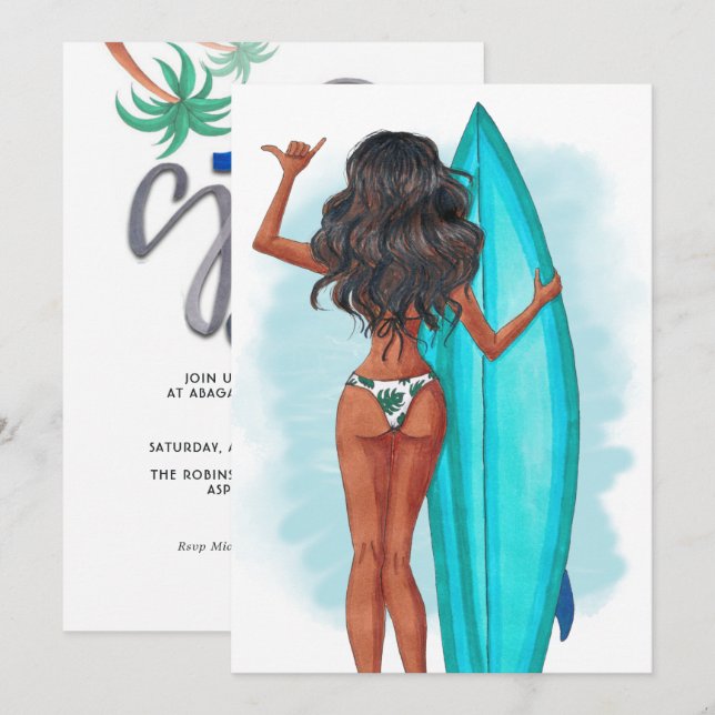 Invitation Surf d'été Plage vacances Anniversaire Fête Invita (Devant / Derrière)