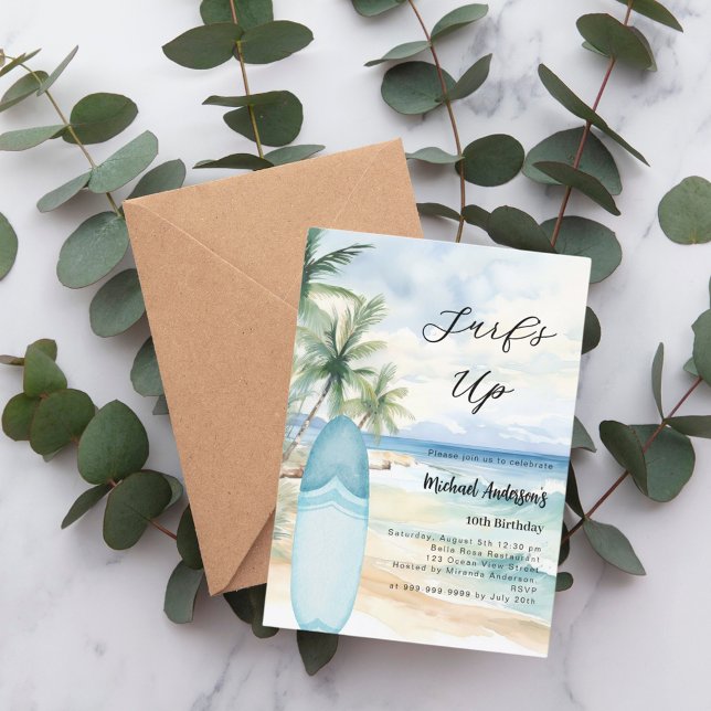 Invitation Surf plage surf de la fête d'anniversaire garçon (Créateur téléchargé)