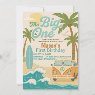 Invitation Surf’s Up ! Editable The Big One Boy 1er Anniversa