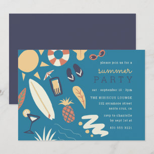 Invitation Surf & Sun   Fête d'anniversaire d'été à main
