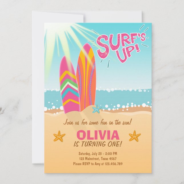 Invitation Surf surfant d'invitation d'anniversaire vers le (Devant)