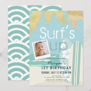 Invitation Surf  Up Boy Surfboards Beach Photo 1er anniversai