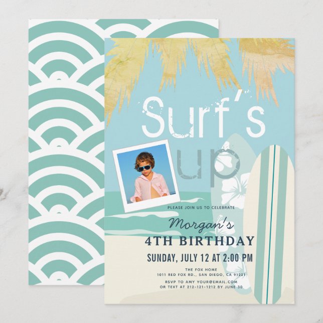 Invitation Surf Up Boy Surfboards Beach Photo Anniversaire (Devant / Derrière)