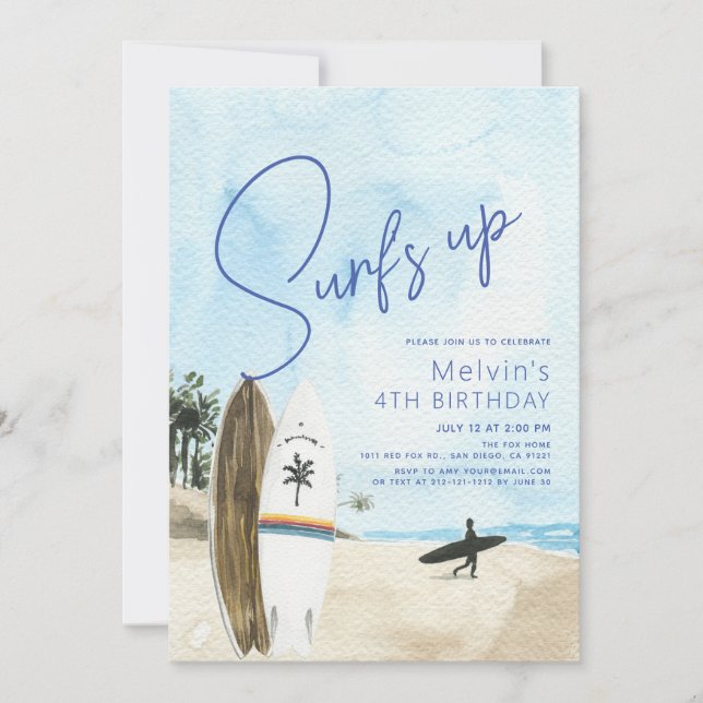 Invitation Surf Up Surfboards Beach Blue Anniversaire (Devant)