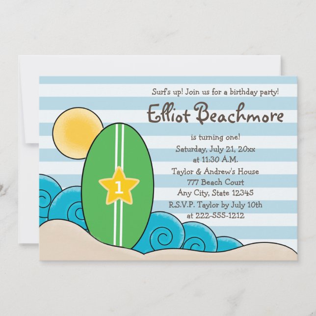 Invitation Surfboard Anniversaire pour enfants (n'importe que (Devant)