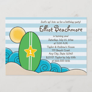 Invitation Surfboard Anniversaire pour enfants (n'importe que