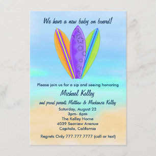 Invitation Surfboard Beach Bébé Sip et voir Douche Party