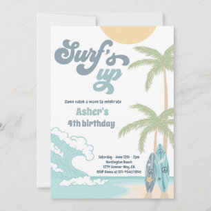 Invitation Surfs Up Retro Surf Beach fête d'anniversaire