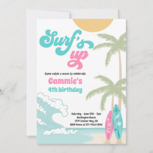 Invitation Surfs Up Retro Surfboard Beach Anniversaire