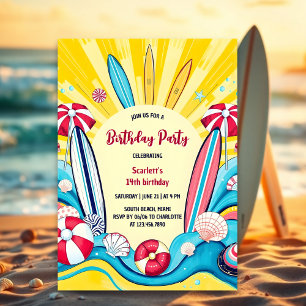 Invitation Surfs Up Summer Fun Beach Surf Anniversaire