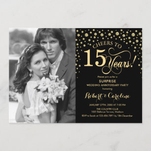 Invitation Surprenez le 15e anniversaire avec photo noir or