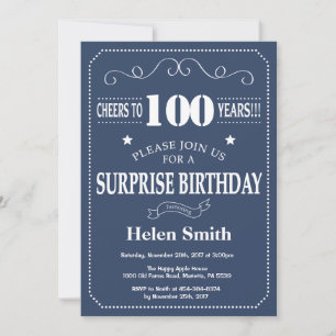 Invitation surprise 100e anniversaire Bleu et blan