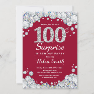 Invitation Surprise 100e Anniversaire Bourgogne Argent Diaman