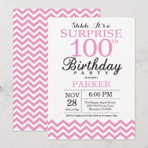 Invitation Surprise 100e Anniversaire Chevron Rose