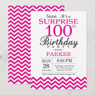 Invitation Surprise 100e Anniversaire Chevron Rose Chaud