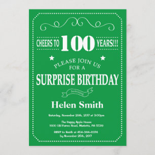 Invitation surprise 100e anniversaire Green and Wh