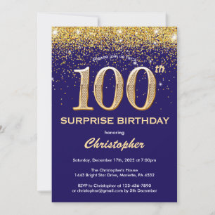Invitation Surprise 100e anniversaire Marine Blue and Gold Pa