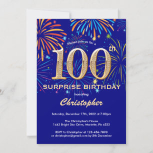 Invitation Surprise 100e anniversaire Marine Blue & Gold Fire