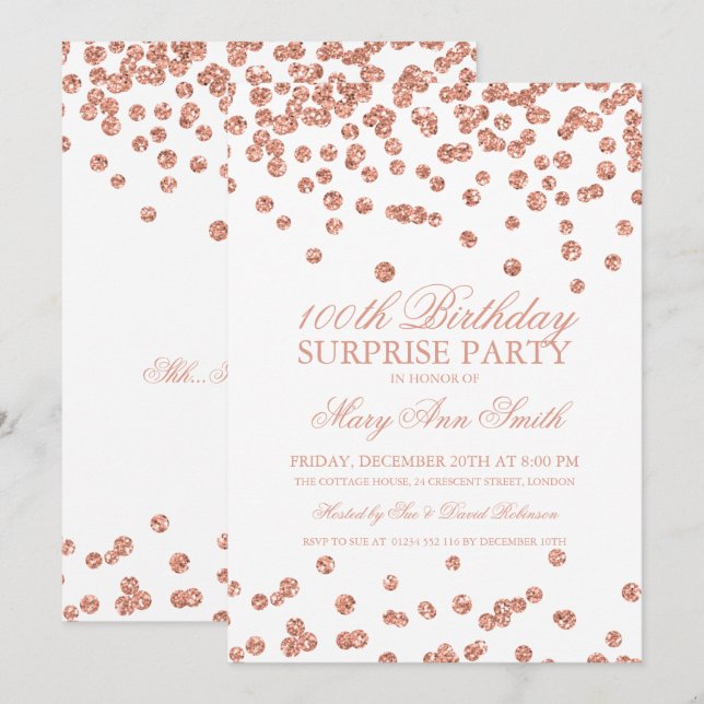 Invitation Surprise 100e anniversaire Rose Parties scintillan (Devant / Derrière)