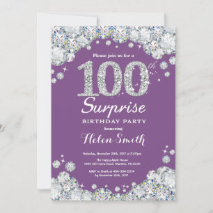 Invitation Surprise 100e anniversaire violet et diamant d'arg