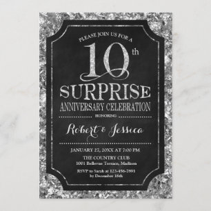 Invitation Surprise 10e anniversaire de mariage - Argent Noir